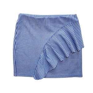 Chic Blue Gingham Ruffle Skirt‎
